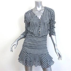Veronica Beard Ruched Mini Dress Campbell Navy/White Gingham Size 6